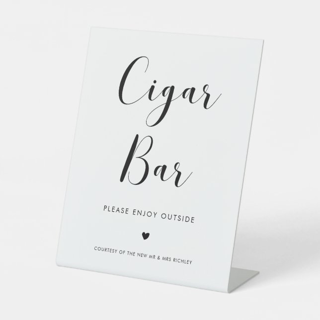 Signe De Table Elégant bar à cigares noir et blanc Mariage (Recto)
