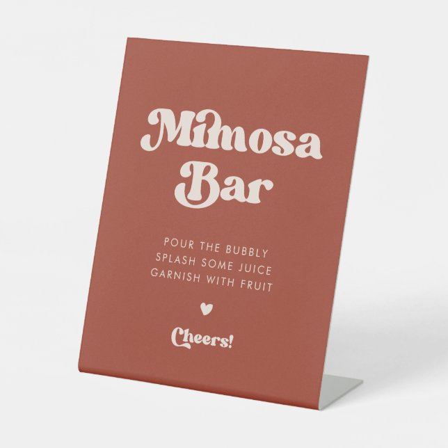 Signe De Table Élégant bar Rétro Terracotta Mariage Mimosa (Recto)
