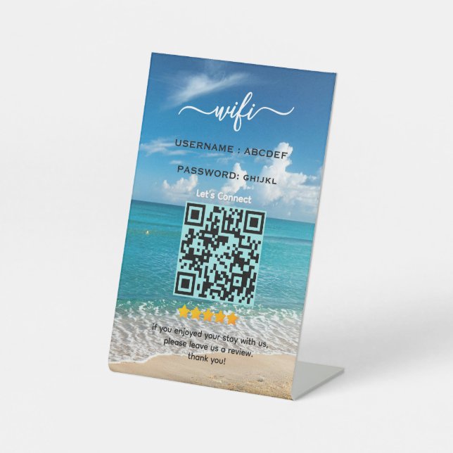 Signe De Table Elegant Beach Vacation Rental House wifi sign (Recto)