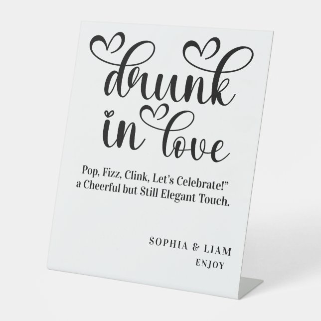 Signe De Table Elegant Black and White Drunk in Love Bar Wedding (Recto)