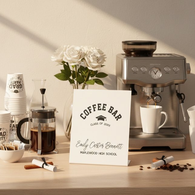 Signe De Table Elegant Black and White Graduation Coffee Bar (Créateur téléchargé)