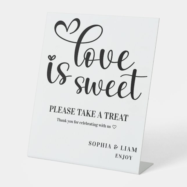 Signe De Table Elegant Black and White Love Is Sweet Wedding (Recto)