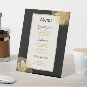 Signe De Table Elégant Black Gold Floral Mariage Menu