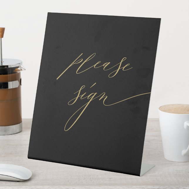 Signe De Table Elégant Black Gold Modern Script Mariage livre d'o (In SItu)