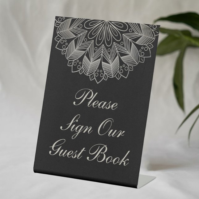 Signe De Table Elegant Black Indian Boho Wedding Guest Book (Créateur téléchargé)
