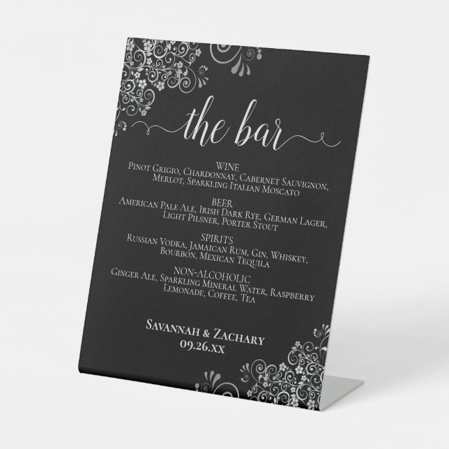 Signe De Table Elegant Black & Silver Wedding Drinks or Bar Menu (Recto)