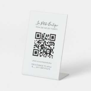 Signe De Table Élégant blanc Script minimal QR Google Review