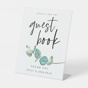 Signe De Table Elégant Bleu Eucalyptus Mariage de livre d'invité