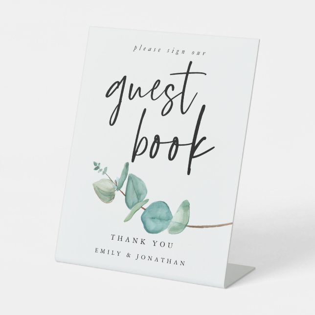 Signe De Table Elégant Bleu Eucalyptus Mariage de livre d'invité (Recto)