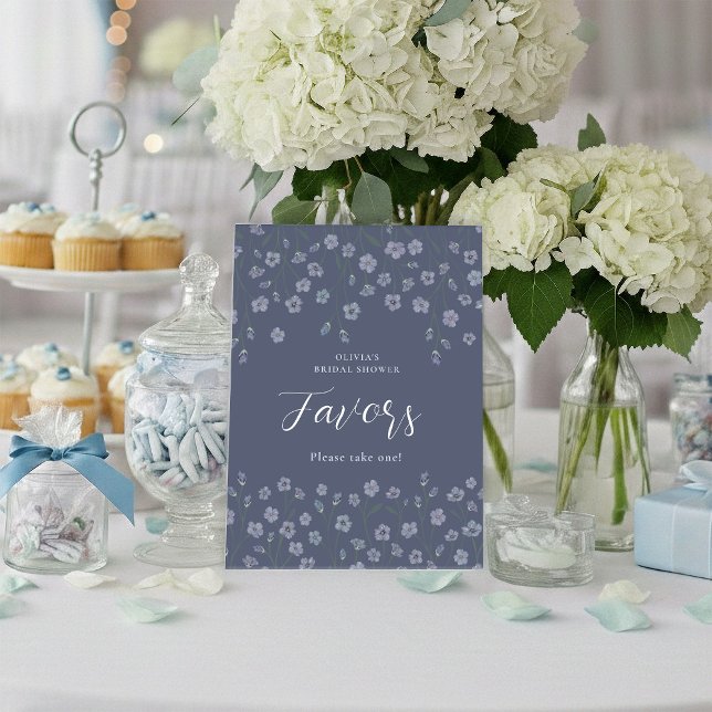 Signe De Table Elegant Blue Floral Bridal Shower Favor Table Sign (Créateur téléchargé)