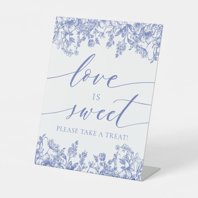 Signe De Table Élégant Blue Floral Love is Sweet Treat Favoriser  (Recto)