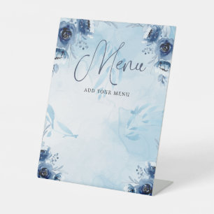Signe De Table Elégant Blue Flowers Menu Baby shower Garçon