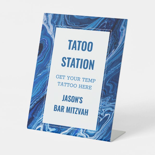 Signe De Table Elégant Blue Ocean Waves Bar Mitzvah (Recto)