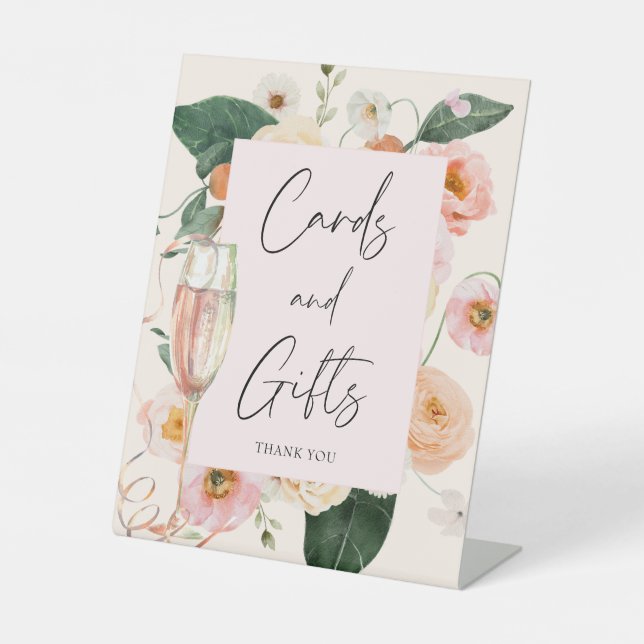 Signe De Table Élégant Brunch rose floral et Fête des mariées mou (Recto)