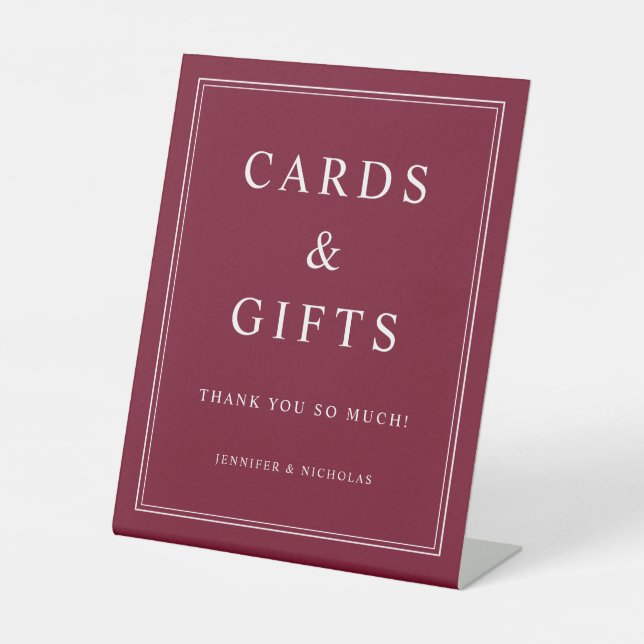 Signe De Table Elegant Burgundy Cards And Gifts Wedding (Recto)