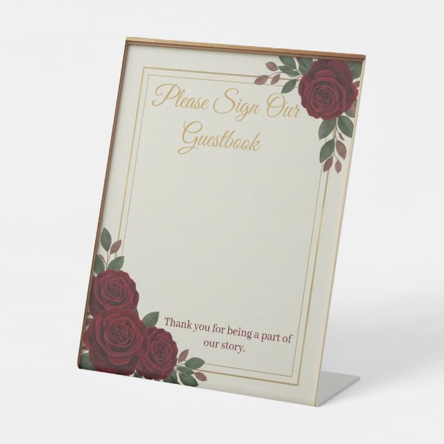 Signe De Table Elegant Burgundy Rose & Gold Guestbook Wedding Sig (Recto)