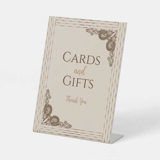 Signe De Table Elégant Classy Beige orné Cartes de Mariage et Cad (Recto)