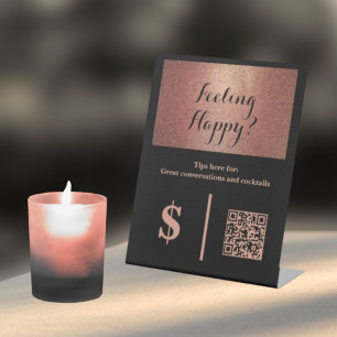 Signe De Table Élégant code QR Bartender Tip Noir et Or Rose