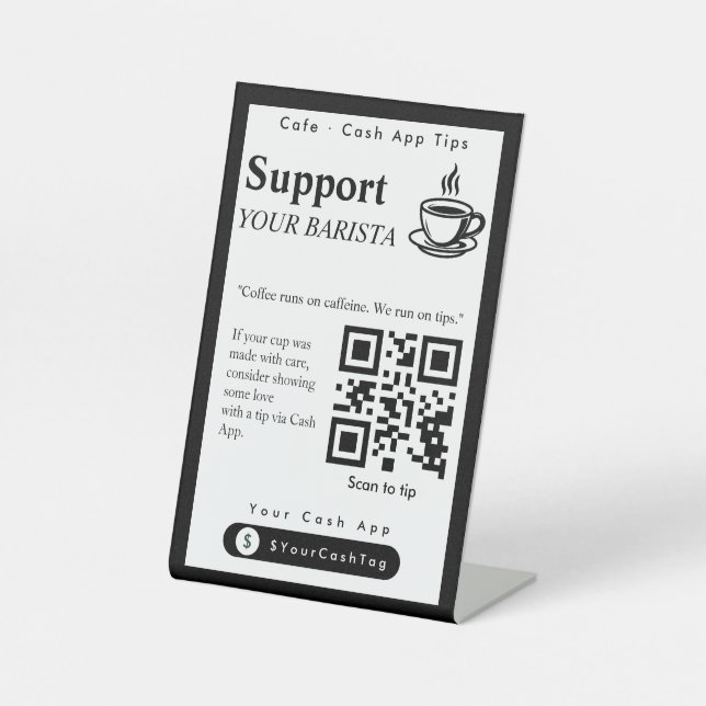 Signe De Table Élégant Code QR de Pourboire sur Cash App (Recto)