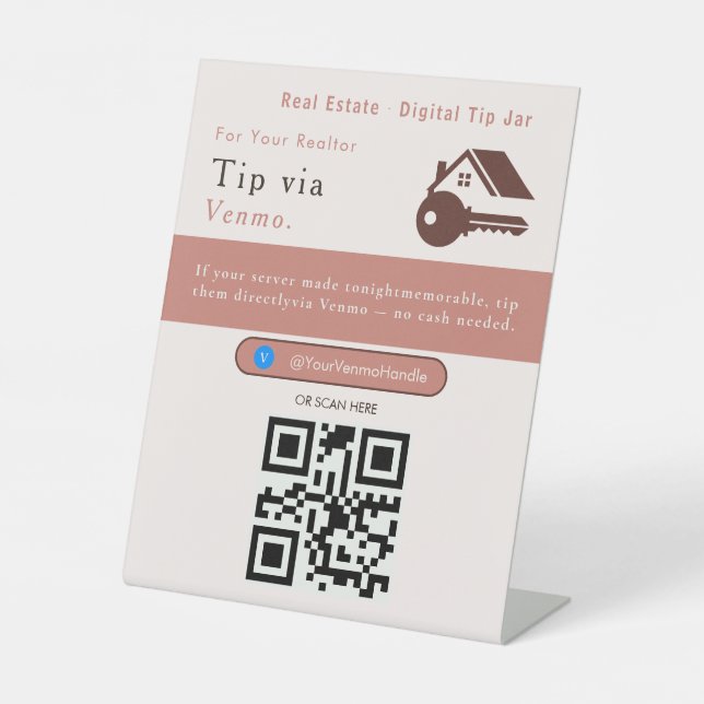 Signe De Table Élégant Code QR de Pourboire Venmo | Pourboires Ve (Recto)