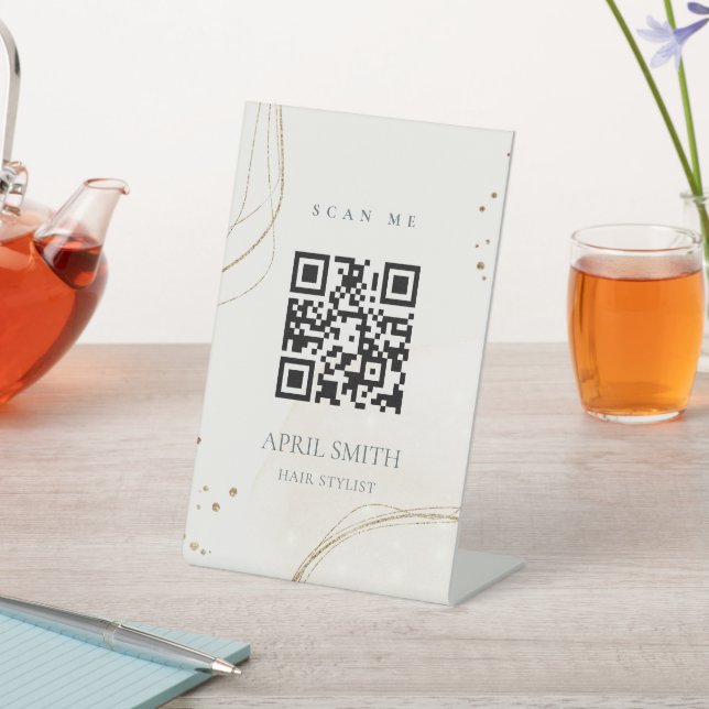 Signe De Table Élégant code QR en or d'ivoire de Parties scintill (In SItu)
