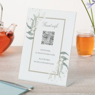 Signe De Table Elégant code qr invité Wifi feuille