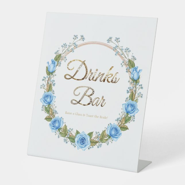 Signe De Table Elégant Dusty Blue Roses Baby’s Breathe Drinks Bar (Recto)