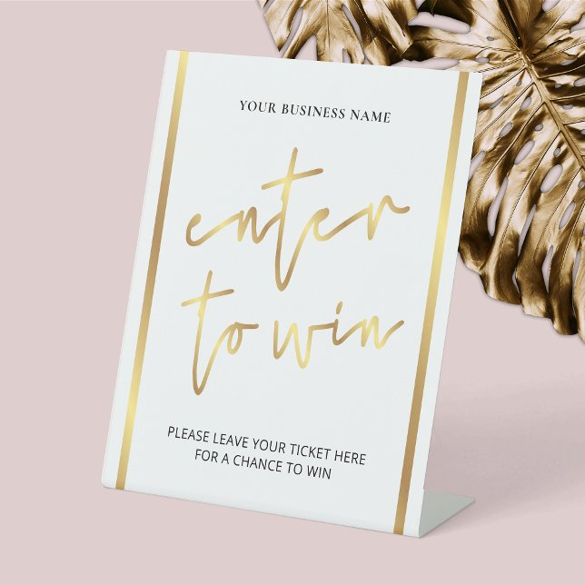 Signe De Table Élégant effet or Business Raffle Entrée pour gagne (Enter to Win Raffle Sign with faux gold effects, perfect for any type of raffle.)