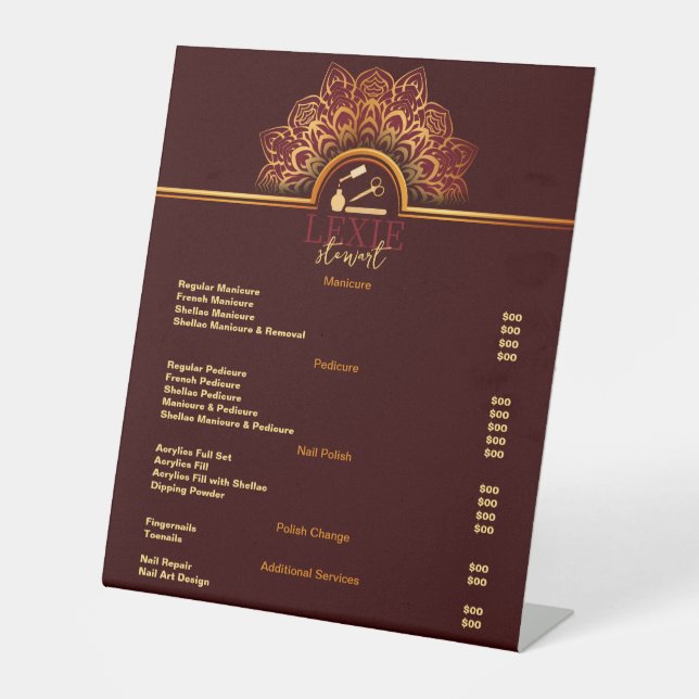 Signe De Table Elégant et Classy Nail Tech Tarifs (Recto)