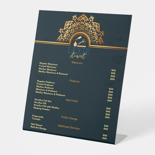 Signe De Table Elégant et Classy Nail Tech Tarifs (Recto)