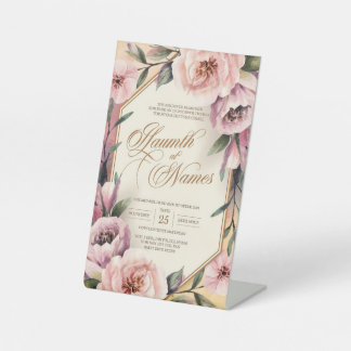 Signe De Table Elégant Faire-part de mariage d'aquarelle rose