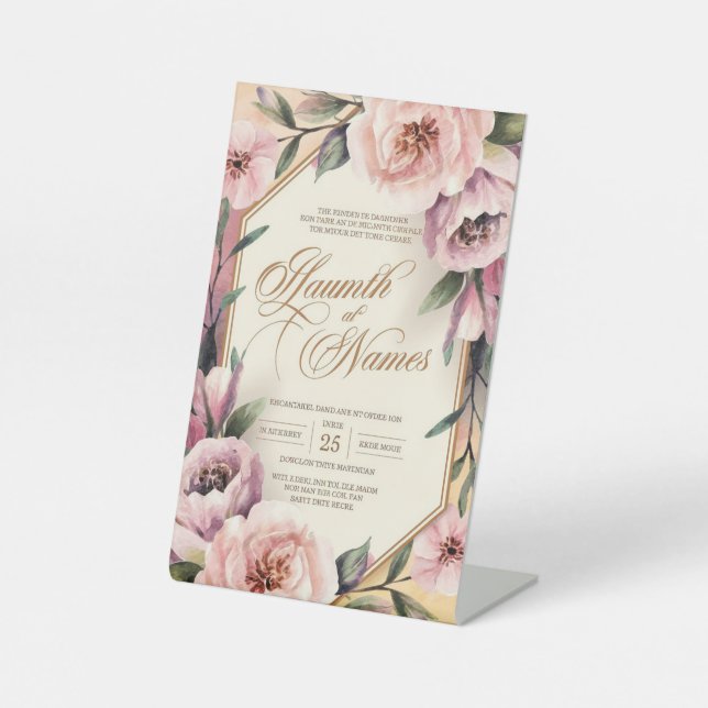 Signe De Table Elégant Faire-part de mariage d'aquarelle rose (Recto)