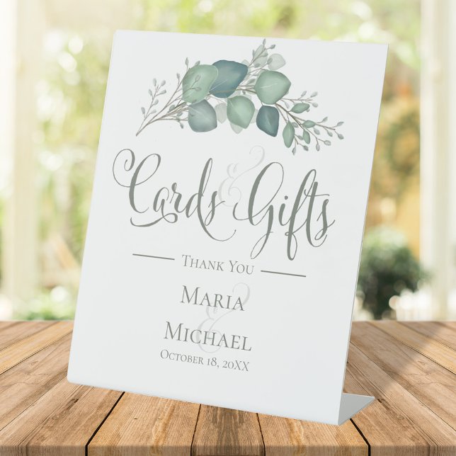 Signe De Table Elégant Feuilles de cartes de mariage et cadeaux (Cards and gift wedding sign)