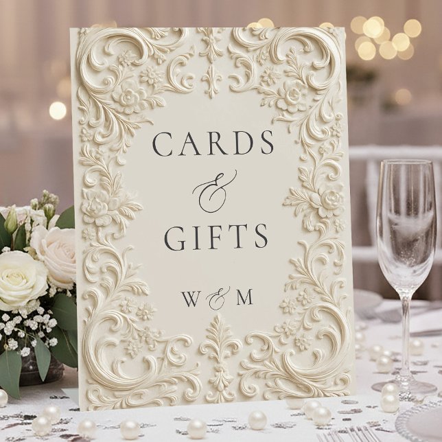 Signe De Table Elegant Floral Antique Ivory Cards & Gifts Wedding (Elegant Floral Antique Ivory Cards & Gifts Wedding Pedestal Sign)
