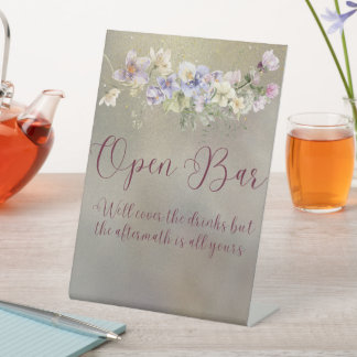 Signe De Table Élégant Floral Automne Mariage Open Bar Sign
