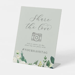 Signe De Table Élégant floral blanc Sage Mint Partager L'Amour