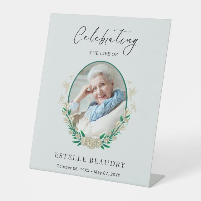 Signe De Table Elegant Floral Funeral Celebration of life Photo   (Recto)