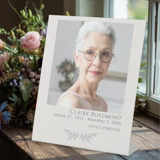 Signe De Table Elegant Floral Funeral Photo Pedestal Sign
