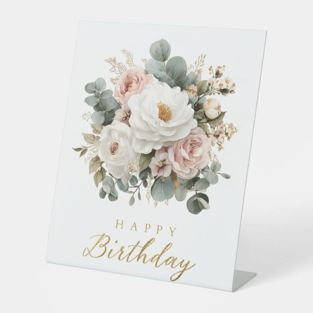Signe De Table Elégant Floral "Joyeux Anniversaire" (Recto)