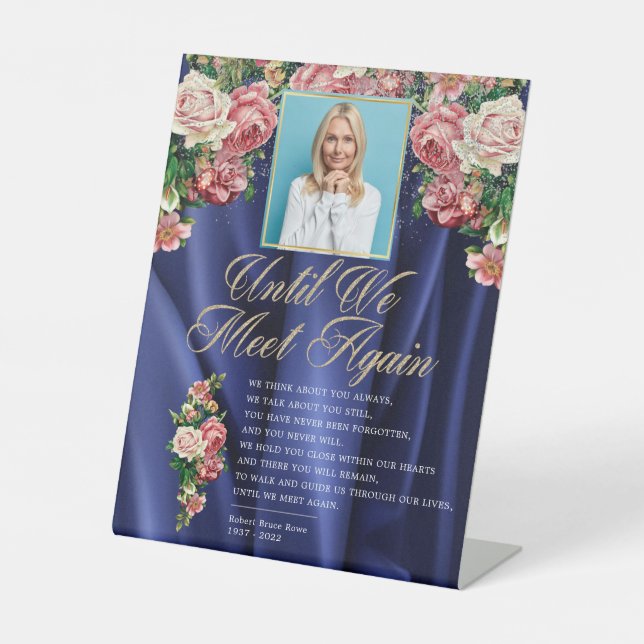 Signe De Table Élégant floral rose de la marine photo poème funér (Recto)