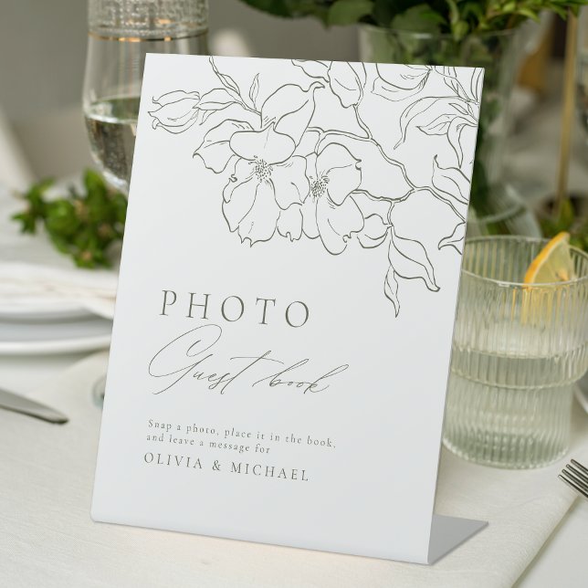 Signe De Table Elégant floral Sage Green Mariage Photo Livre d'in (Elegant floral Sage Green Wedding Photo Guest Book Pedestal Sign)