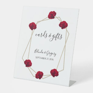 Signe De Table Elégant Géométrique Rouge Rose Cartes de Mariage &