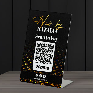 Signe De Table Elégant Gold Black Hair Stylist Venmo Scan to Pay