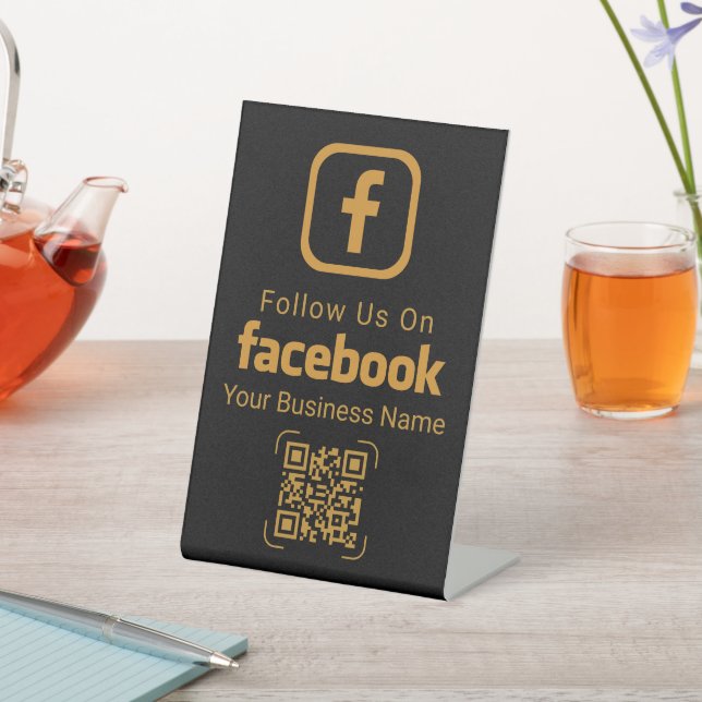Signe De Table Elegant Gold Facebook QR Code Business Sign (In SItu)