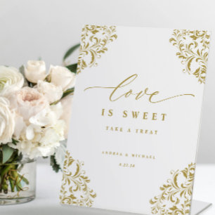 Signe De Table Élégant Gold Love est Sweet Mariage Sign