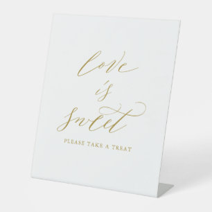Signe De Table Elegant Gold Script Love is Sweet Mariage
