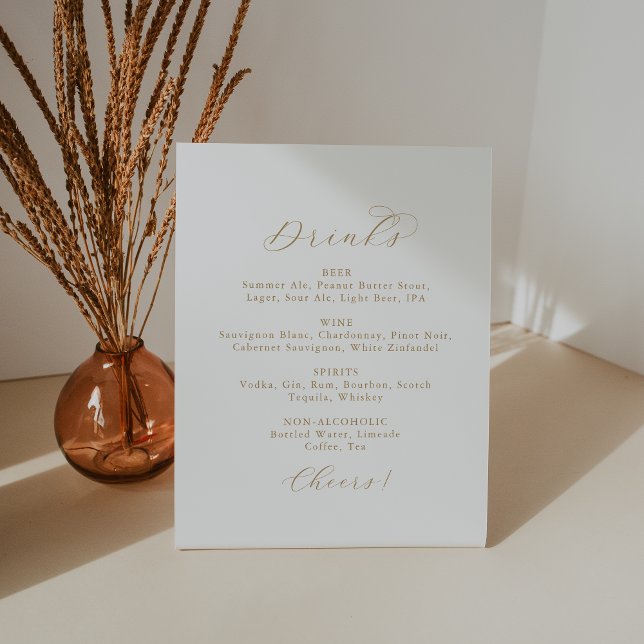 Signe De Table Elegant Gold Script Wedding Drinks Menu Sign (Créateur téléchargé)