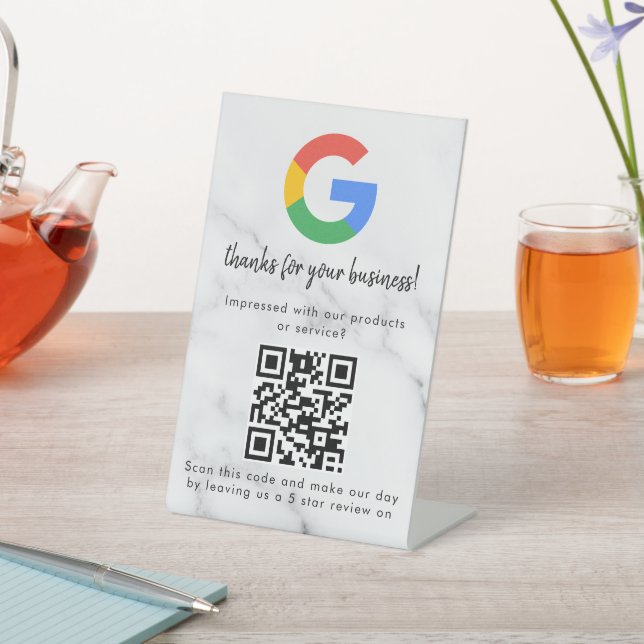 Signe De Table Elegant Google reviews qr code tabletop sign (In SItu)