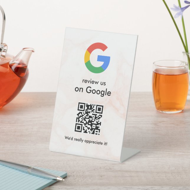 Signe De Table Elegant Google reviews qr code tabletop sign (In SItu)