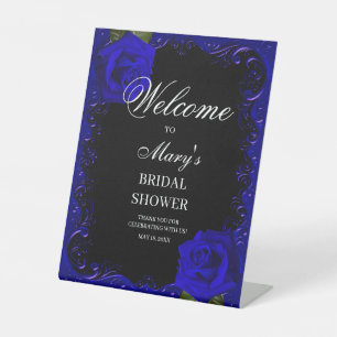 Signe De Table Elegant Goth Blue Roses Fête des mariées bienvenue
